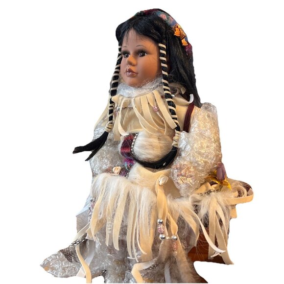 Cathay Collection 15” Sitting Porcelain Indian Native Porcelain American Doll - Picture 3 of 5